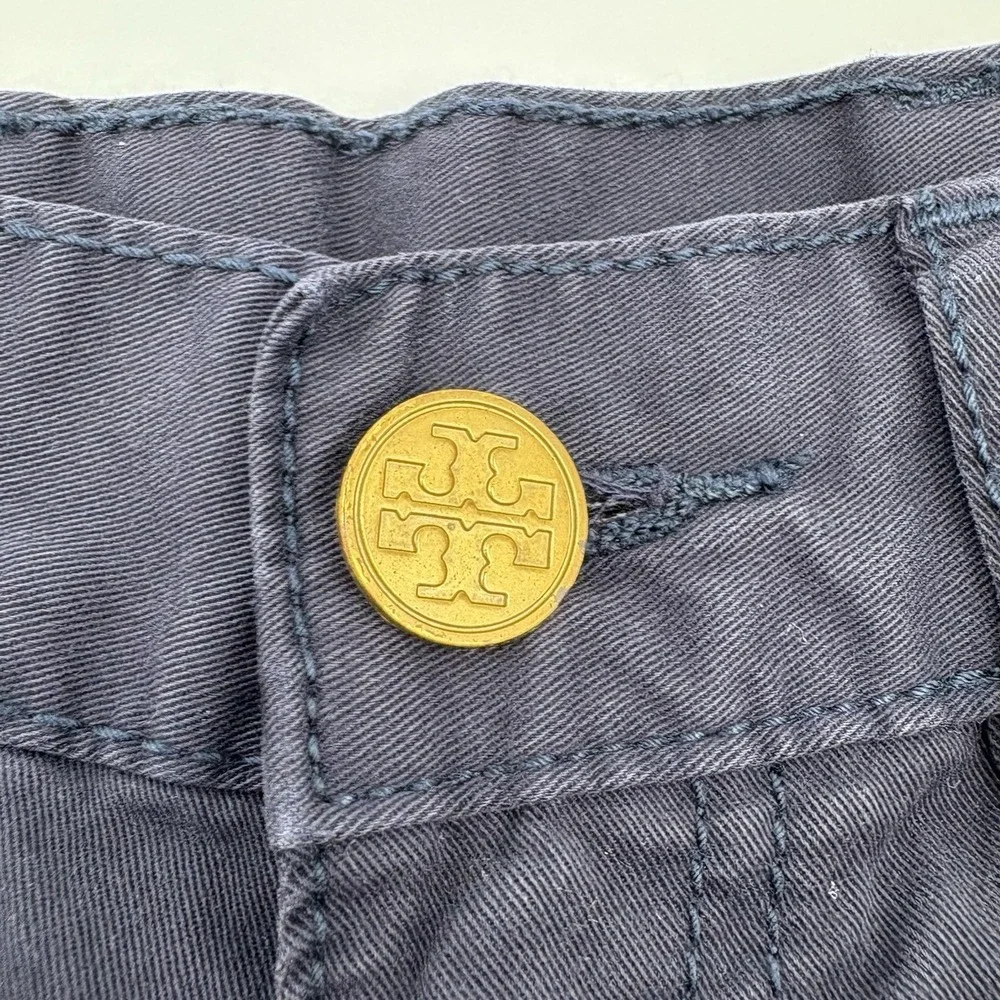 Tory Burch Bermuda Chino Shorts Navy Blue Gold Logo Button Size 25 EUC
